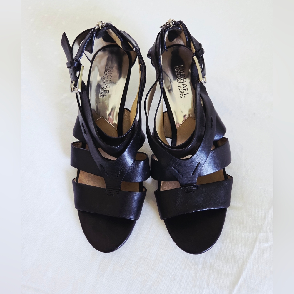 Michael Kors ✨️ Zoe Black Leather Women's Sandals Size 10